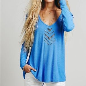 Free People V Neck Waffle Thermal Blue S